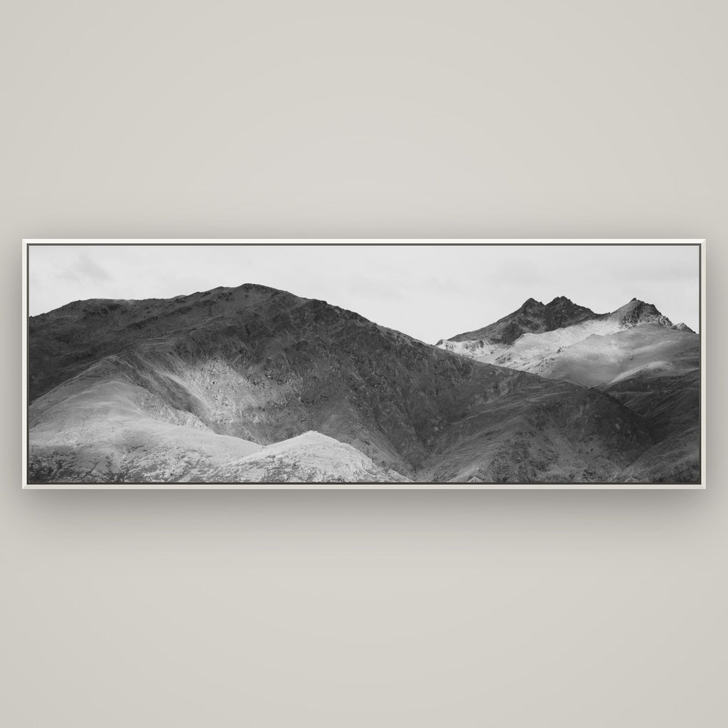 Mountain Mosaic, Arrowtown Crown Range — Basel White, 198×70 cm. New Zealand fine art wall art by Stephen Milner.
