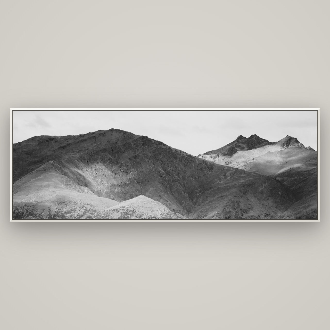 Mountain Mosaic, Arrowtown Crown Range — Basel White, 198×70 cm. New Zealand fine art wall art by Stephen Milner.