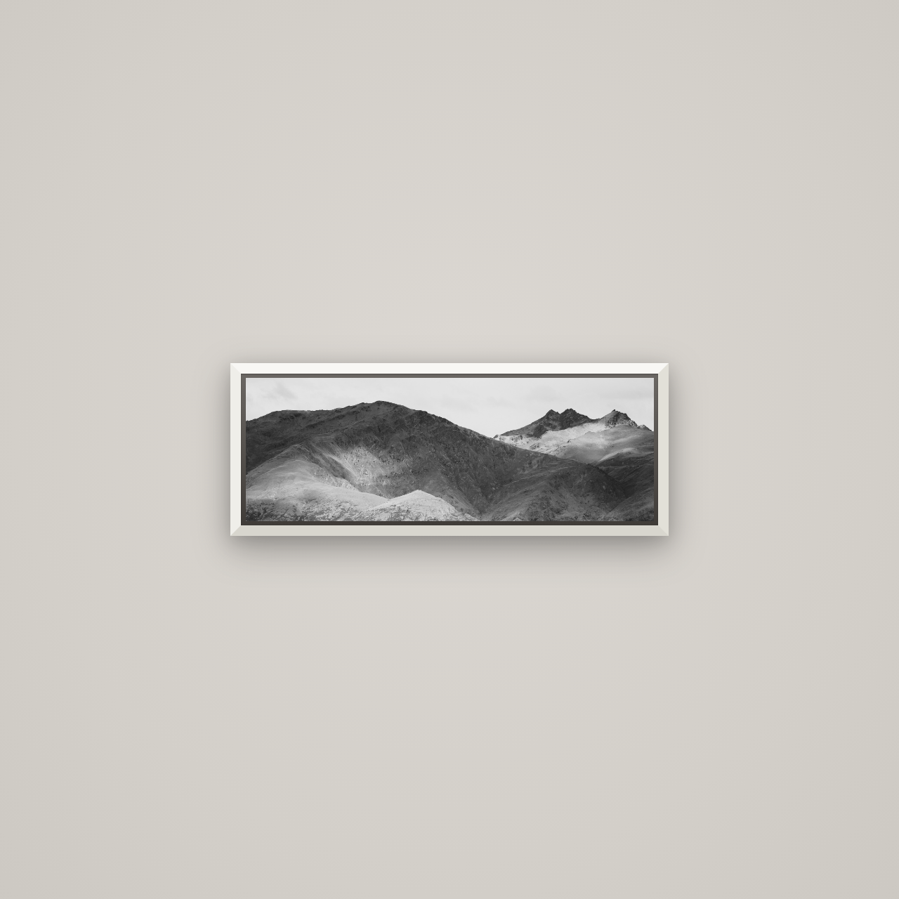 Mountain Mosaic, Arrowtown Crown Range — Basel White, 57×20 cm. New Zealand fine art wall art by Stephen Milner.