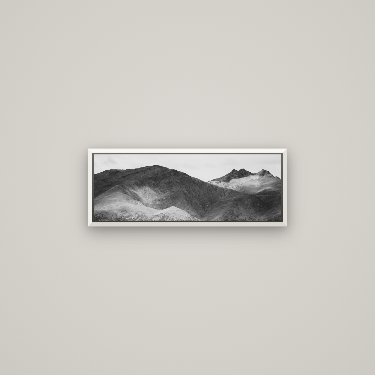 Mountain Mosaic, Arrowtown Crown Range — Basel White, 68×24 cm. New Zealand fine art wall art by Stephen Milner.