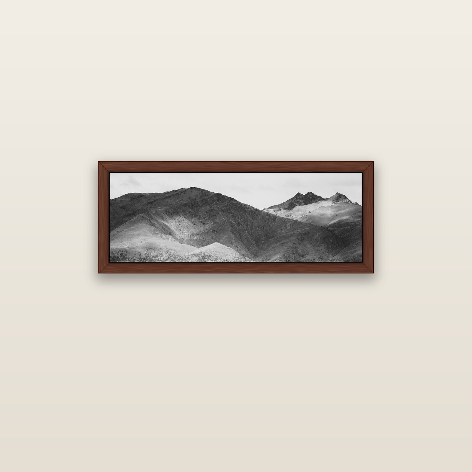 Mountain Mosaic, Arrowtown Crown Range — brown float frame canvas, 91 × 31 cm. New Zealand fine art landscape wall art by Stephen Milner.