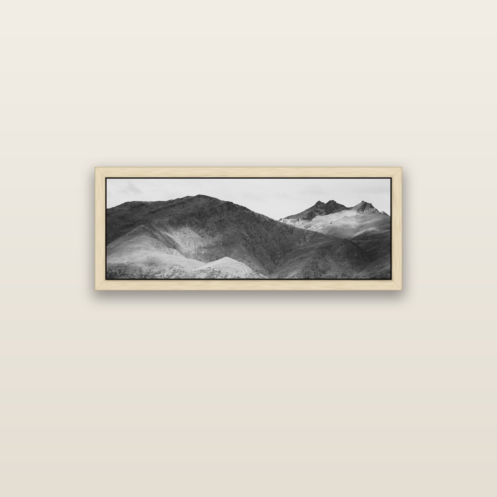 Mountain Mosaic, Arrowtown Crown Range — natural float frame canvas, 102 × 36 cm. New Zealand fine art landscape wall art by Stephen Milner.