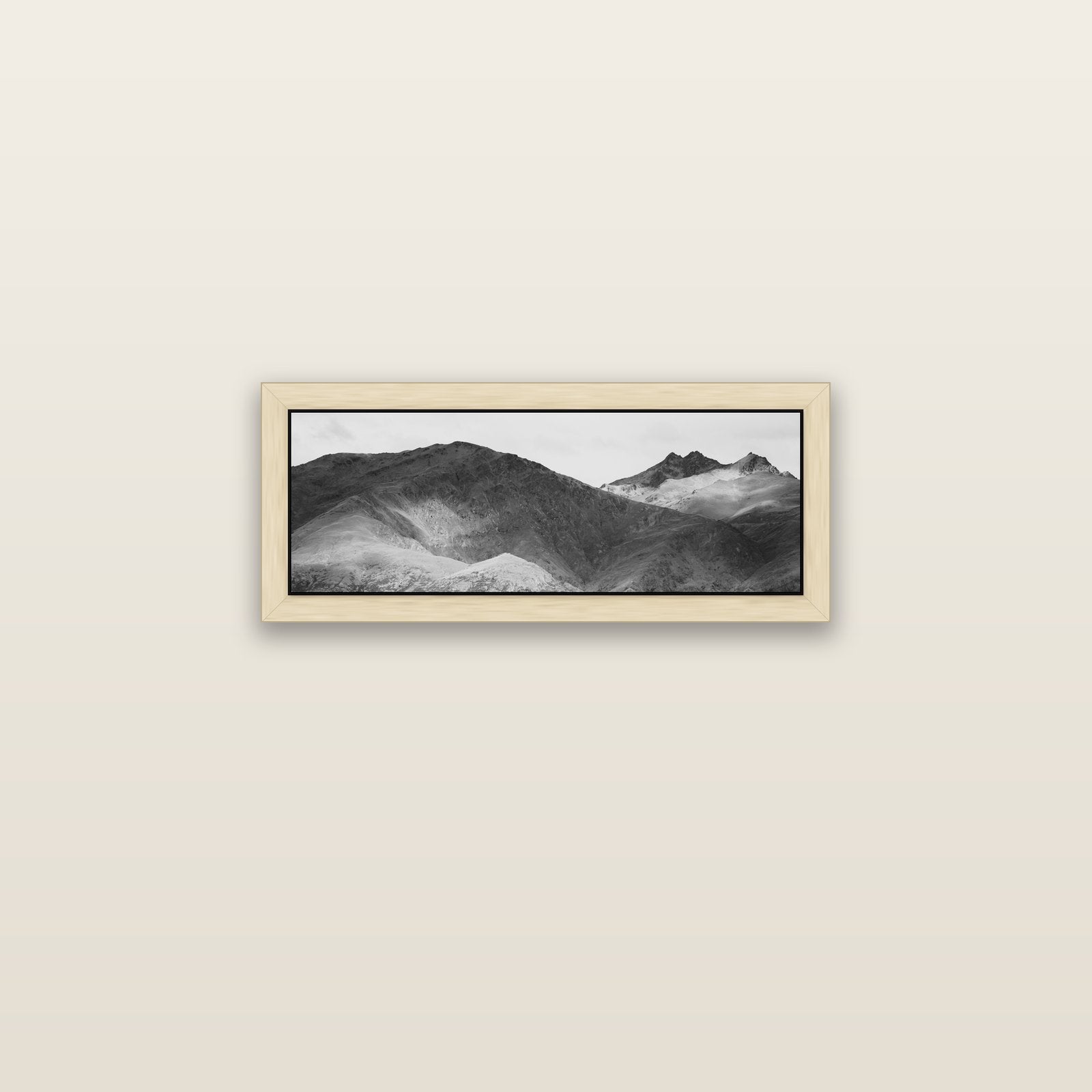 Mountain Mosaic, Arrowtown Crown Range — natural float frame canvas, 71 × 25 cm. New Zealand fine art landscape wall art by Stephen Milner.