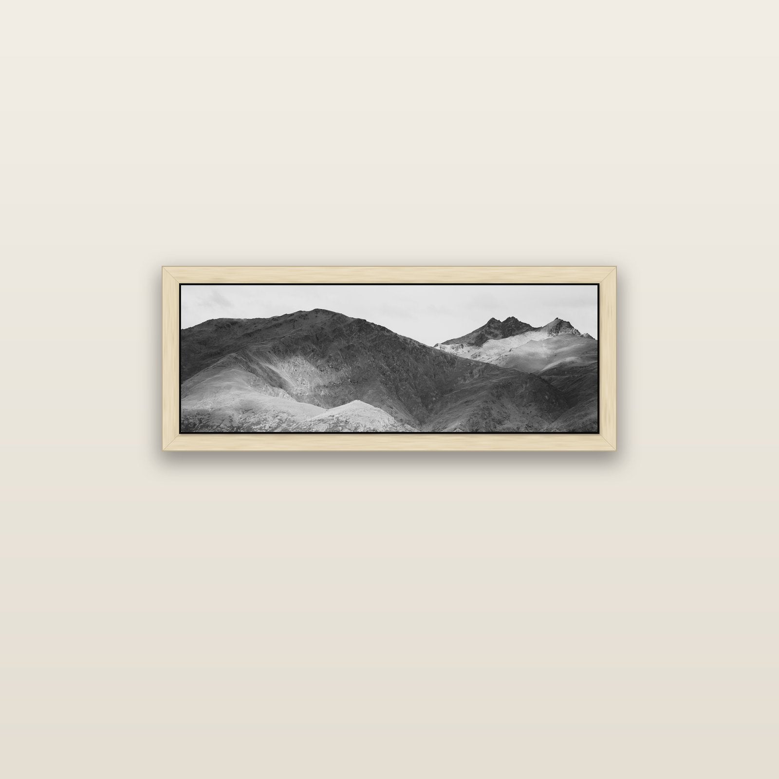 Mountain Mosaic, Arrowtown Crown Range — natural float frame canvas, 91 × 31 cm. New Zealand fine art landscape wall art by Stephen Milner.