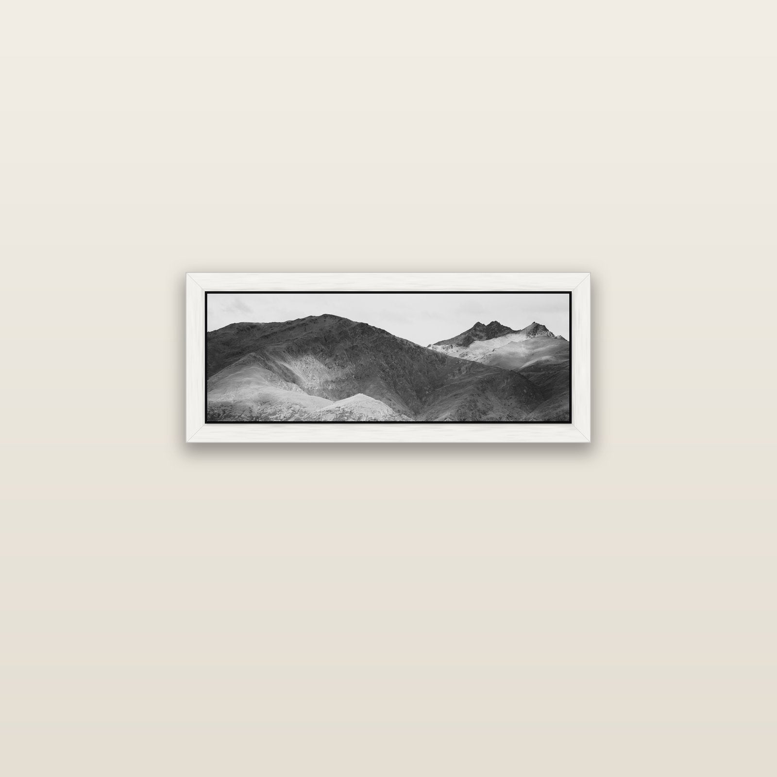 Mountain Mosaic, Arrowtown Crown Range — white float frame canvas, 71 × 25 cm. New Zealand fine art landscape wall art by Stephen Milner.