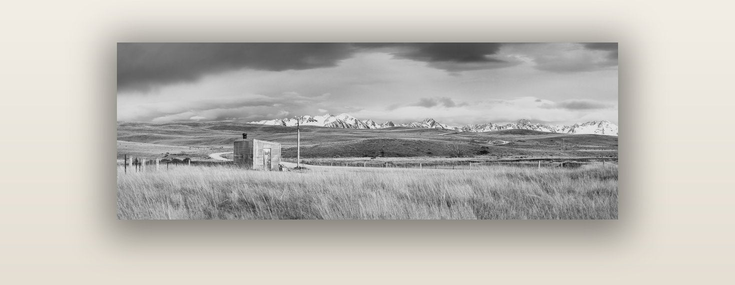 Mountain Retreat, Lake Tekapo — acrylic glass print, 122 × 41 cm. New Zealand fine art landscape wall art by Stephen Milner.