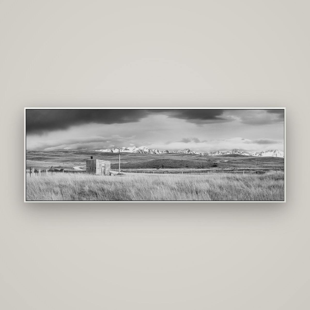 Mountain Retreat, Lake Tekapo — ArtBox White, 170×60 cm. New Zealand fine art wall art by Stephen Milner.
