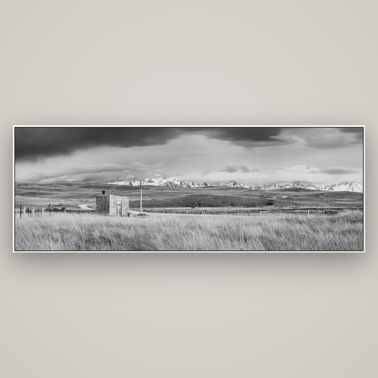 Mountain Retreat, Lake Tekapo — ArtBox White, 198×70 cm. New Zealand fine art wall art by Stephen Milner.