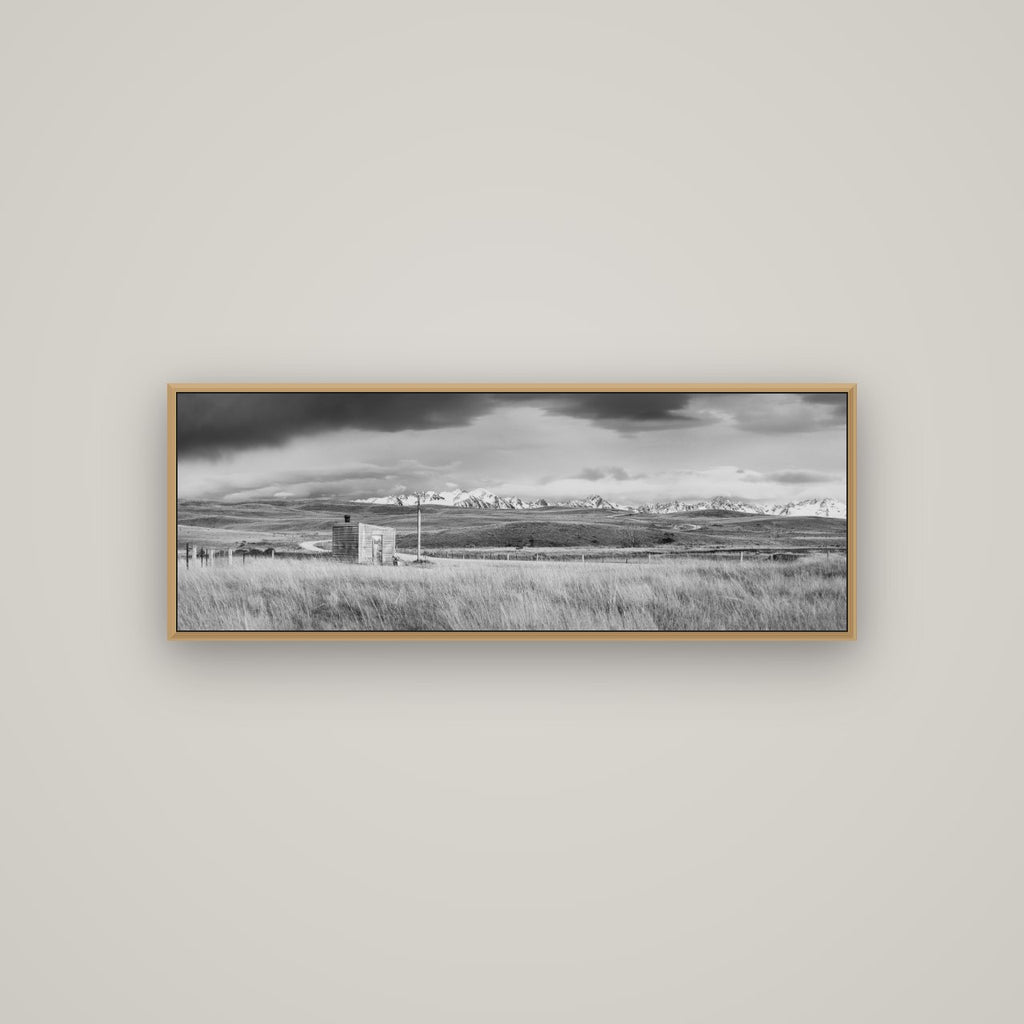 Mountain Retreat, Lake Tekapo, Basel Natural Oak, 113×40 cm. New Zealand fine art wall art by Stephen Milner.