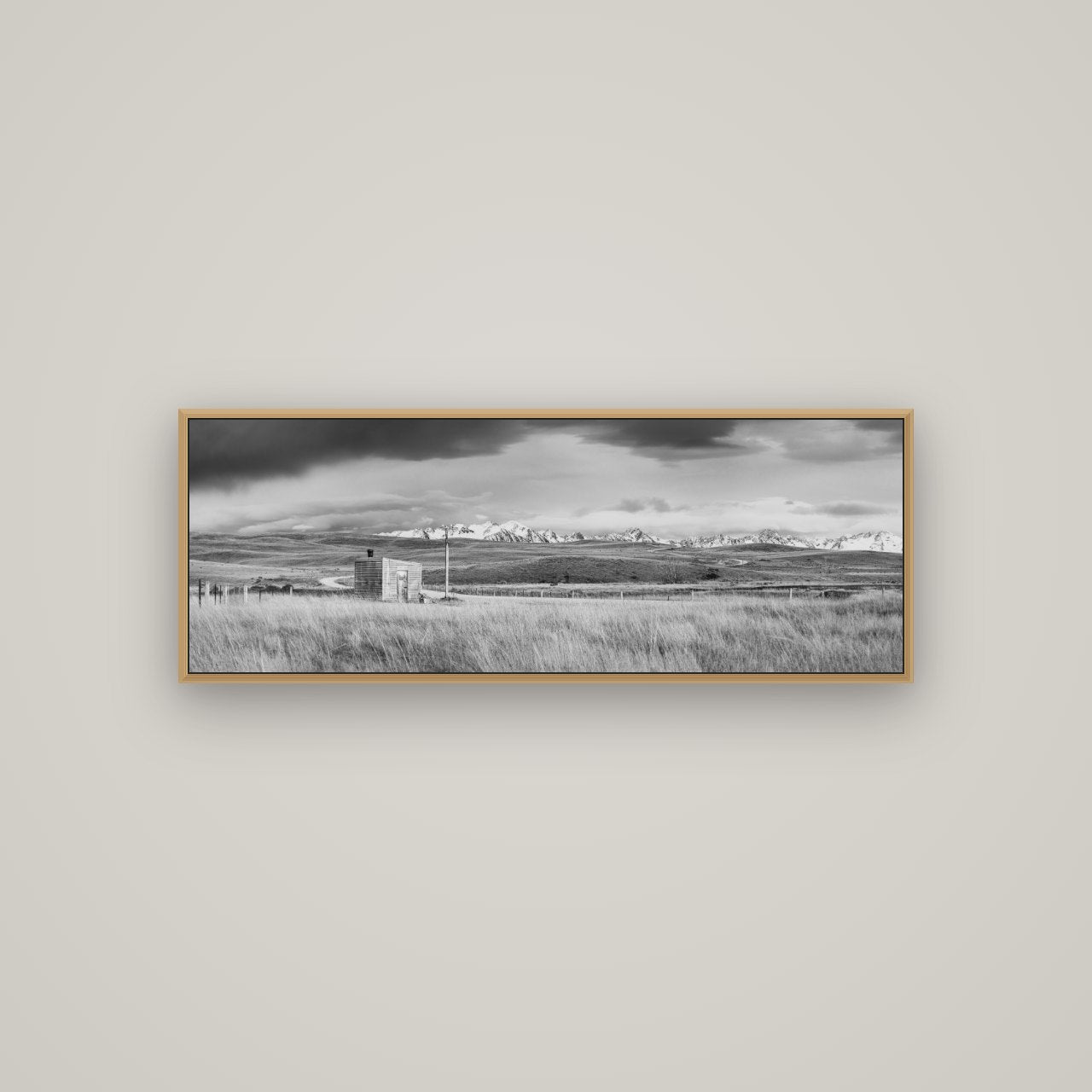 Mountain Retreat, Lake Tekapo, Basel Natural Oak, 113×40 cm. New Zealand fine art wall art by Stephen Milner.