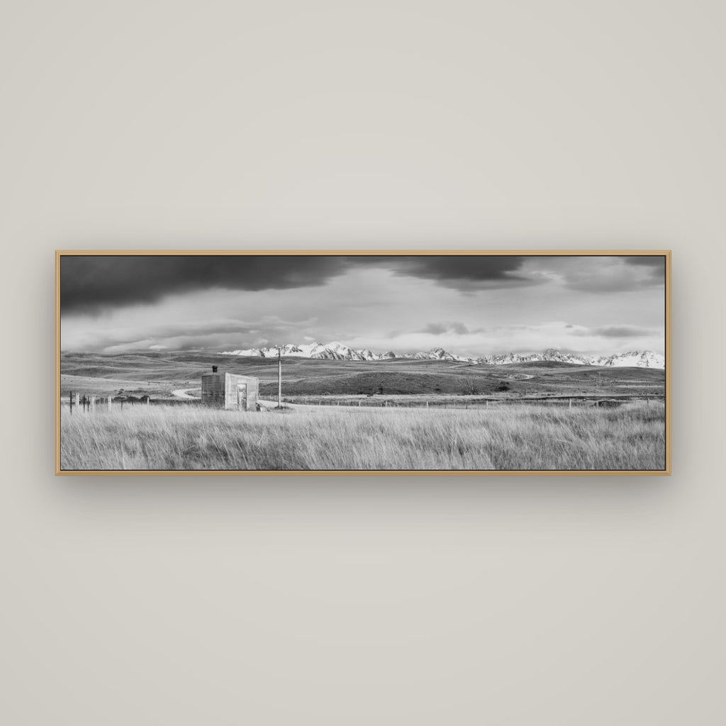 Mountain Retreat, Lake Tekapo, Basel Natural Oak, 170×60 cm. New Zealand fine art wall art by Stephen Milner.