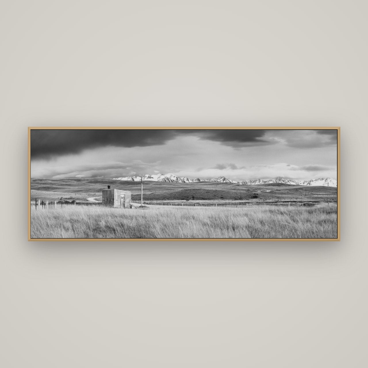 Mountain Retreat, Lake Tekapo, Basel Natural Oak, 170×60 cm. New Zealand fine art wall art by Stephen Milner.