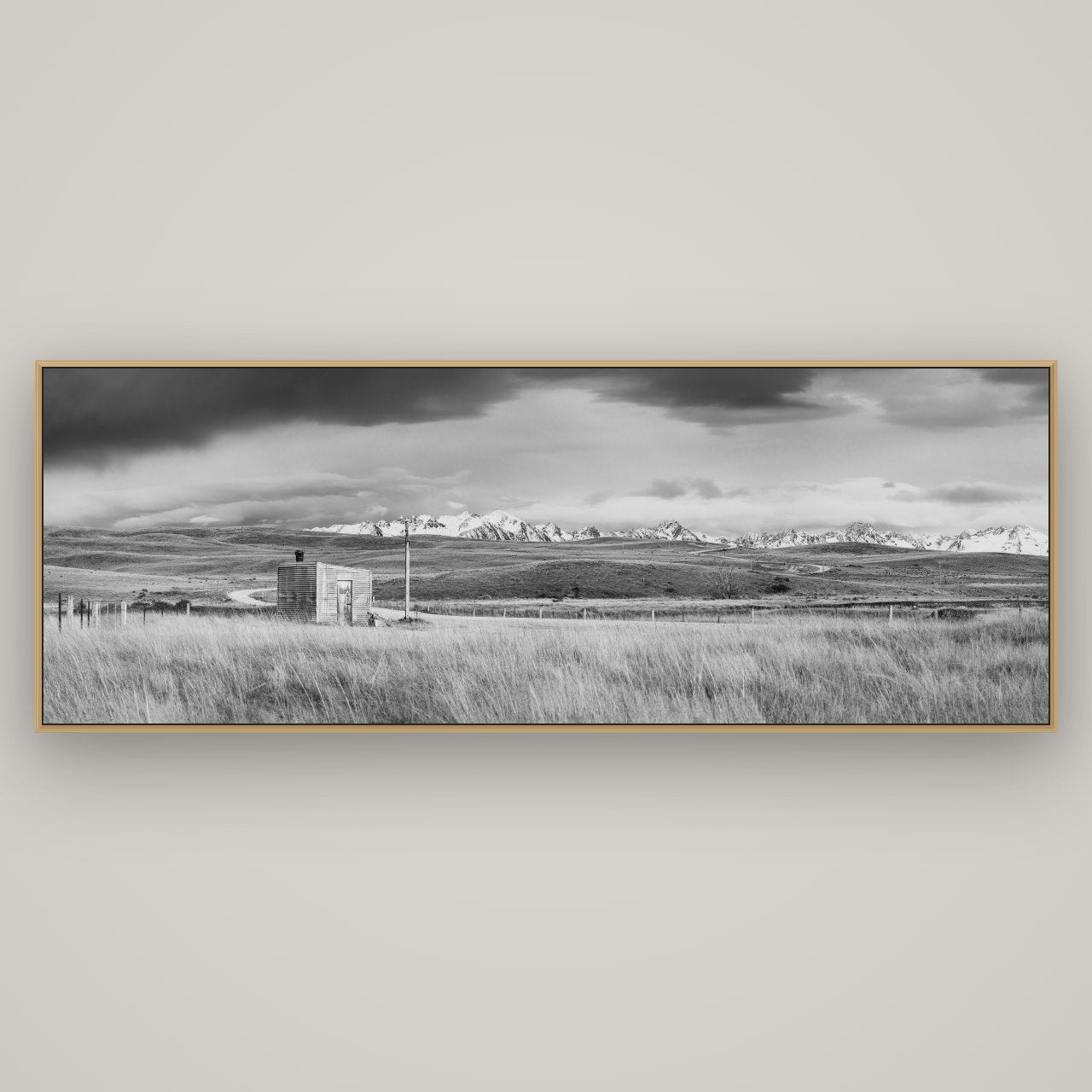 Mountain Retreat, Lake Tekapo, Basel Natural Oak, 198×70 cm. New Zealand fine art wall art by Stephen Milner.