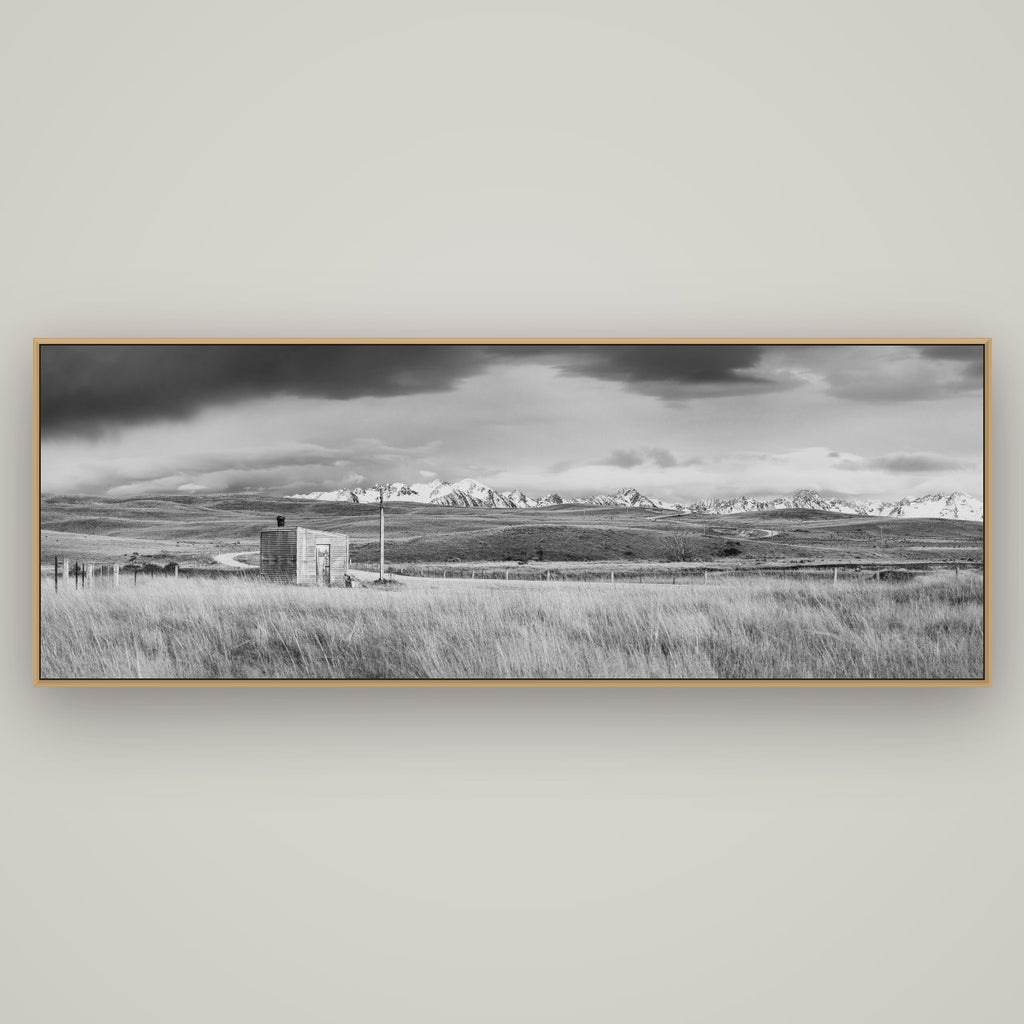 Mountain Retreat, Lake Tekapo, Basel Natural Oak, 198×70 cm. New Zealand fine art wall art by Stephen Milner.