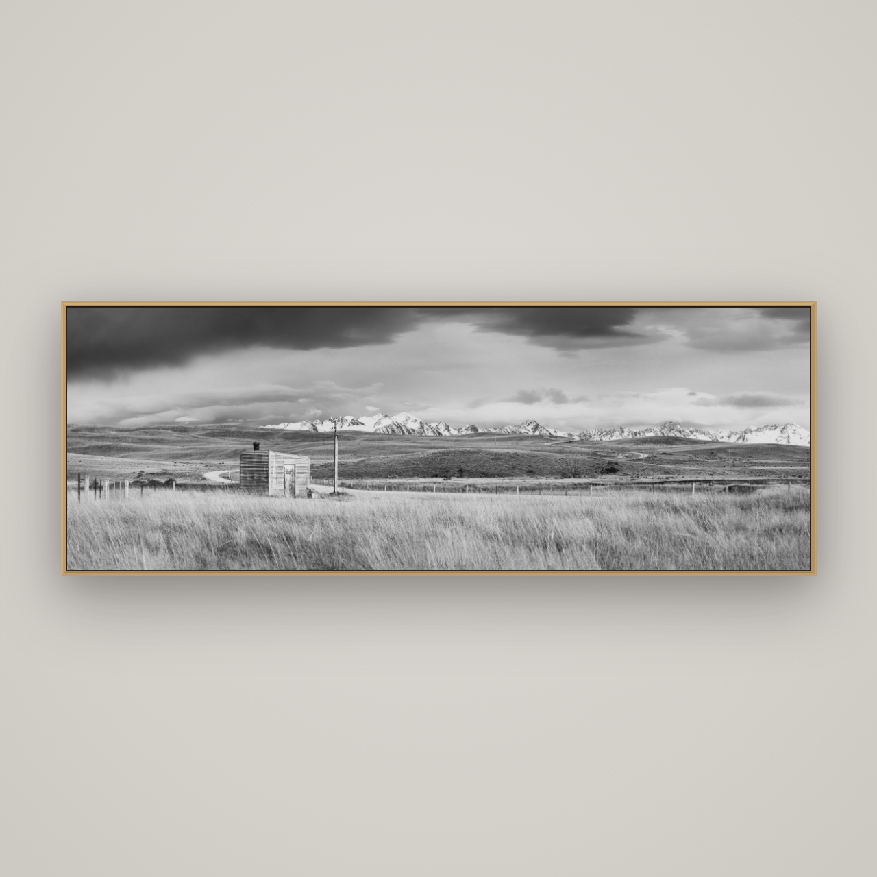 Mountain Retreat, Lake Tekapo, Basel Natural Oak, 198×70 cm. New Zealand fine art wall art by Stephen Milner.
