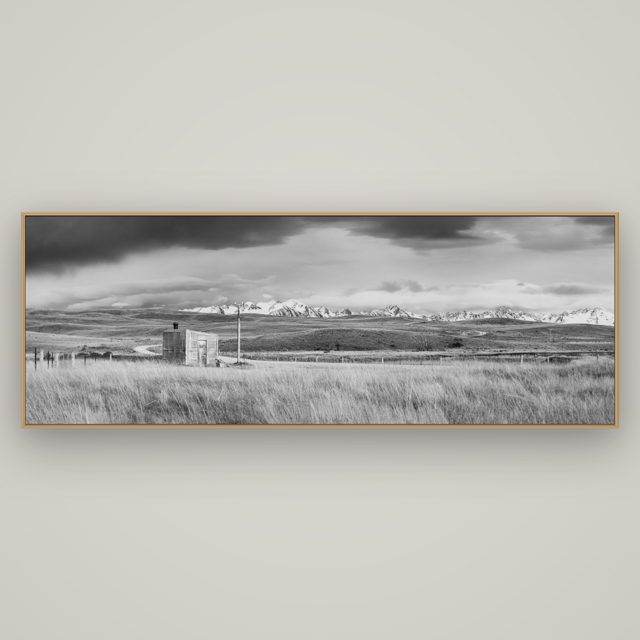 Mountain Retreat, Lake Tekapo, Basel Natural Oak, 227×80 cm. New Zealand fine art wall art by Stephen Milner.