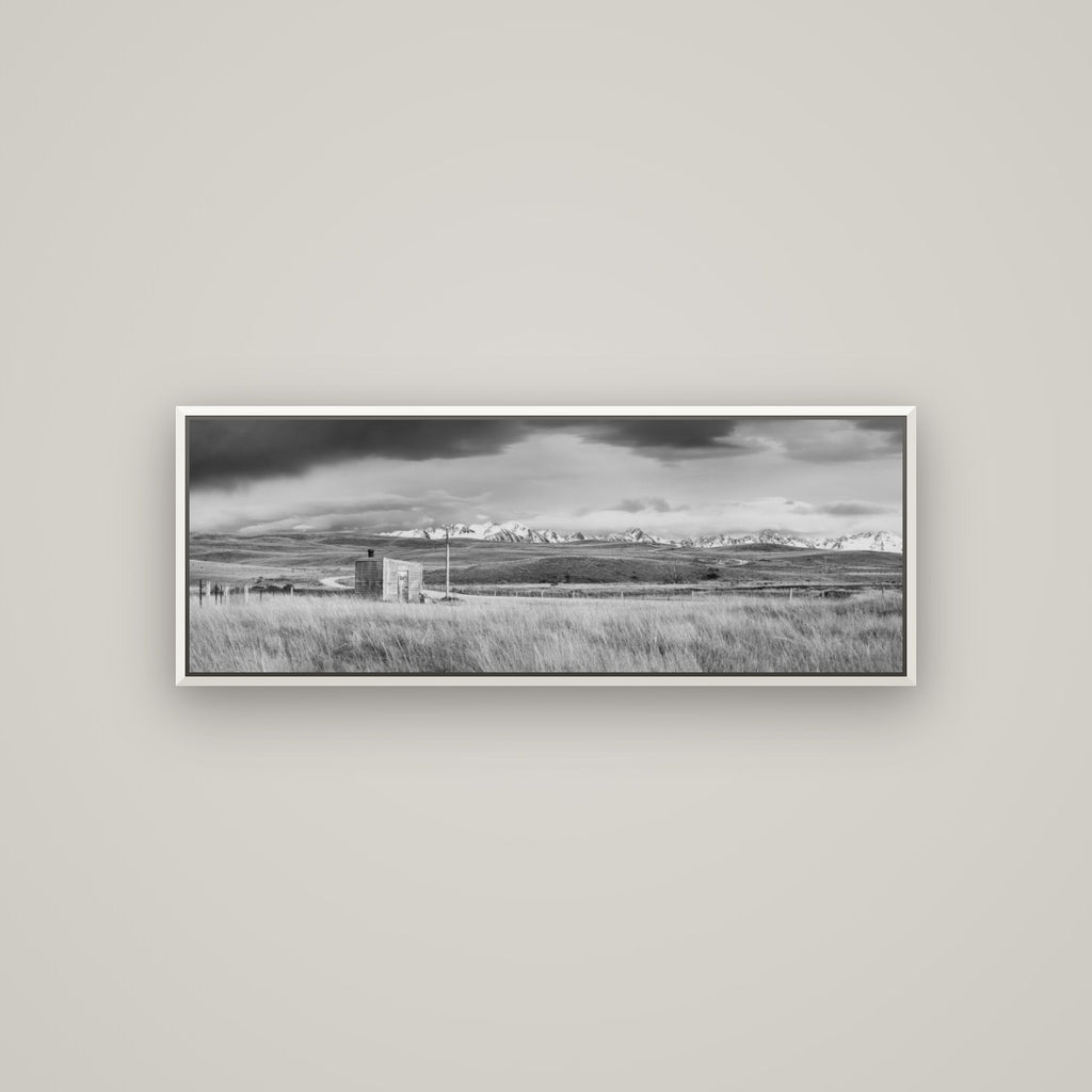 Mountain Retreat, Lake Tekapo — Basel White, 113×40 cm. New Zealand fine art wall art by Stephen Milner.