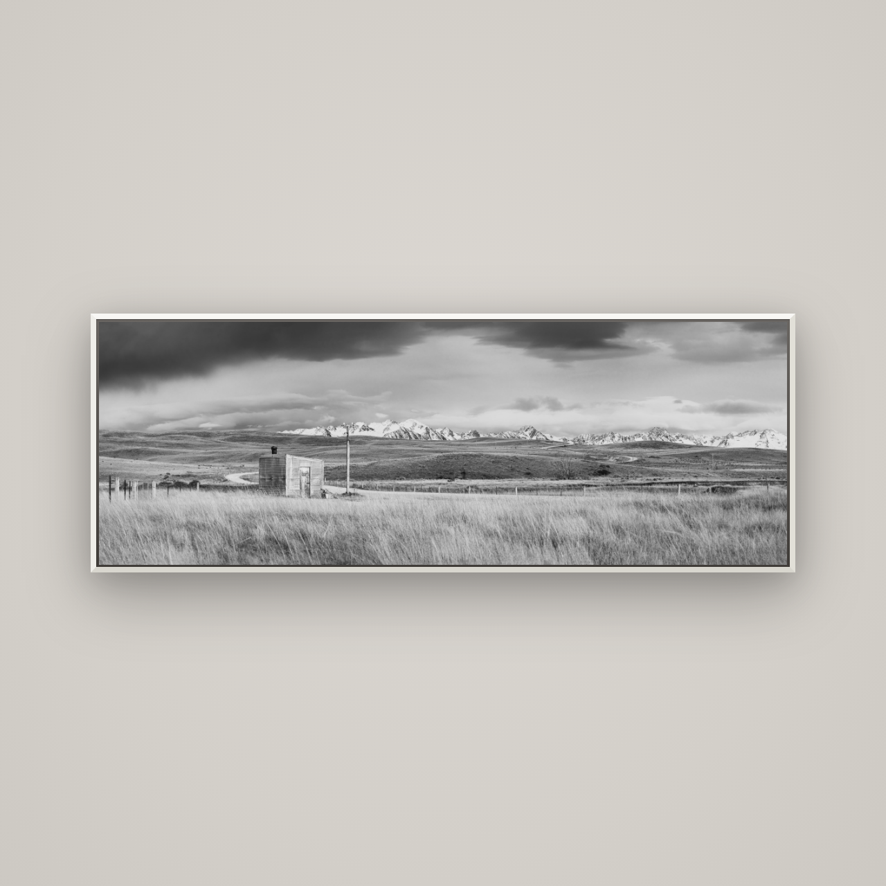 Mountain Retreat, Lake Tekapo — Basel White, 170×60 cm. New Zealand fine art wall art by Stephen Milner.