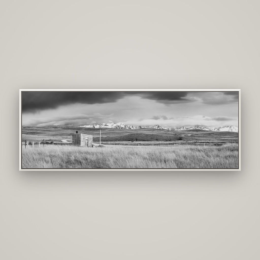Mountain Retreat, Lake Tekapo — Basel White, 170×60 cm. New Zealand fine art wall art by Stephen Milner.