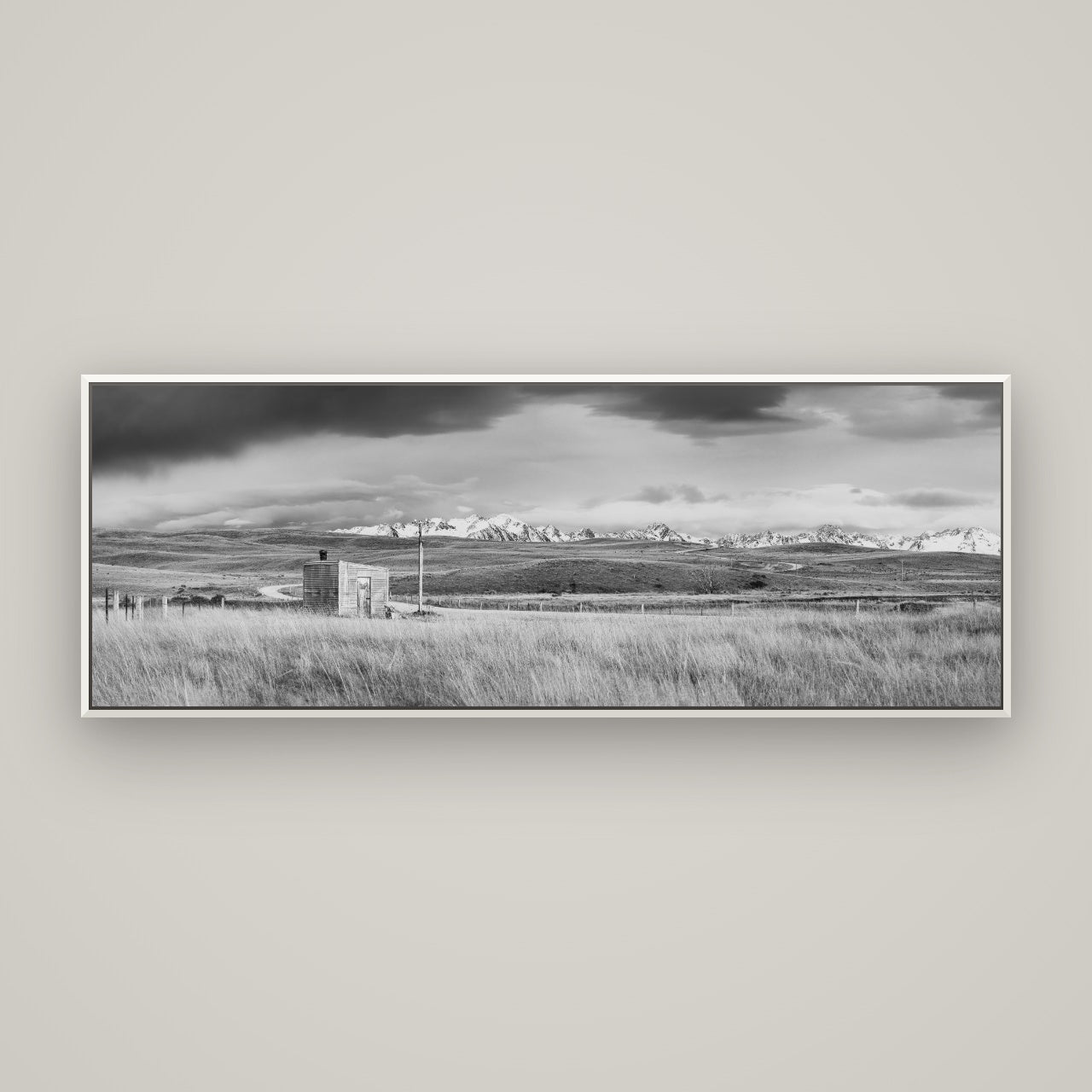 Mountain Retreat, Lake Tekapo — Basel White, 170×60 cm. New Zealand fine art wall art by Stephen Milner.