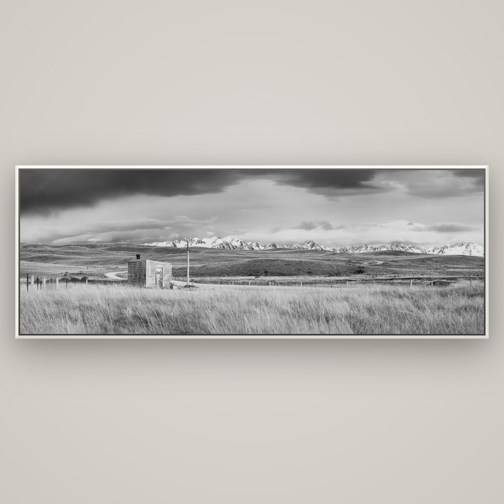 Mountain Retreat, Lake Tekapo — Basel White, 198×70 cm. New Zealand fine art wall art by Stephen Milner.