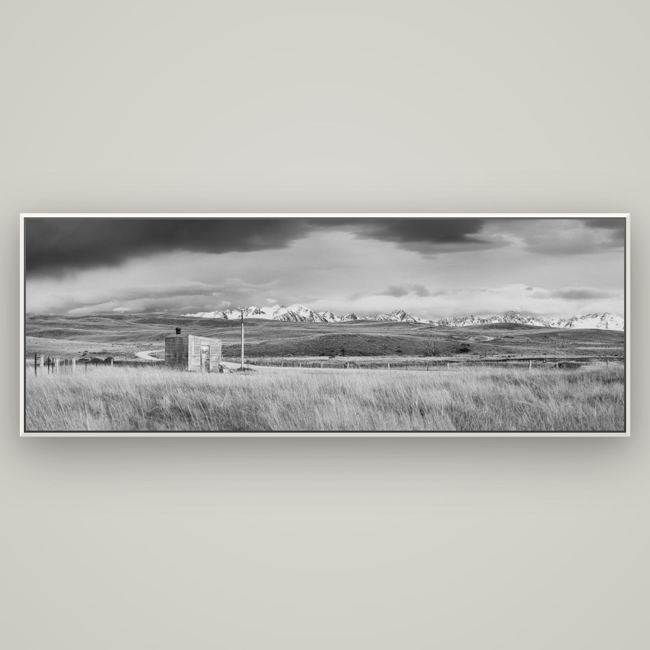 Mountain Retreat, Lake Tekapo — Basel White, 198×70 cm. New Zealand fine art wall art by Stephen Milner.
