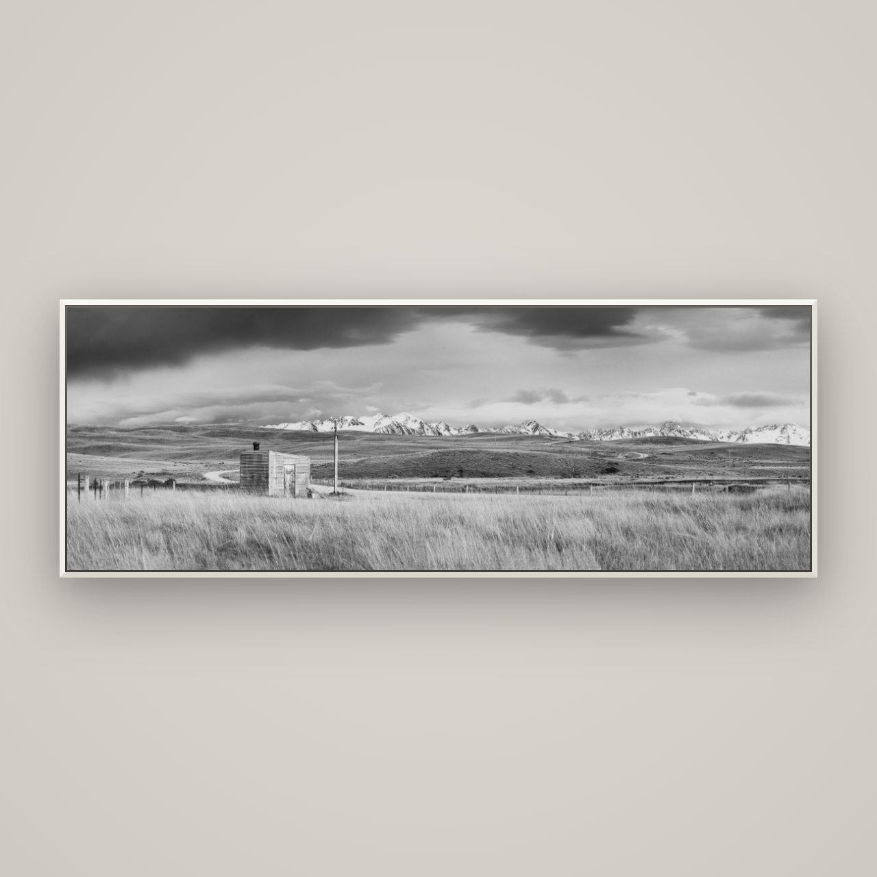 Mountain Retreat, Lake Tekapo — Basel White, 198×70 cm. New Zealand fine art wall art by Stephen Milner.