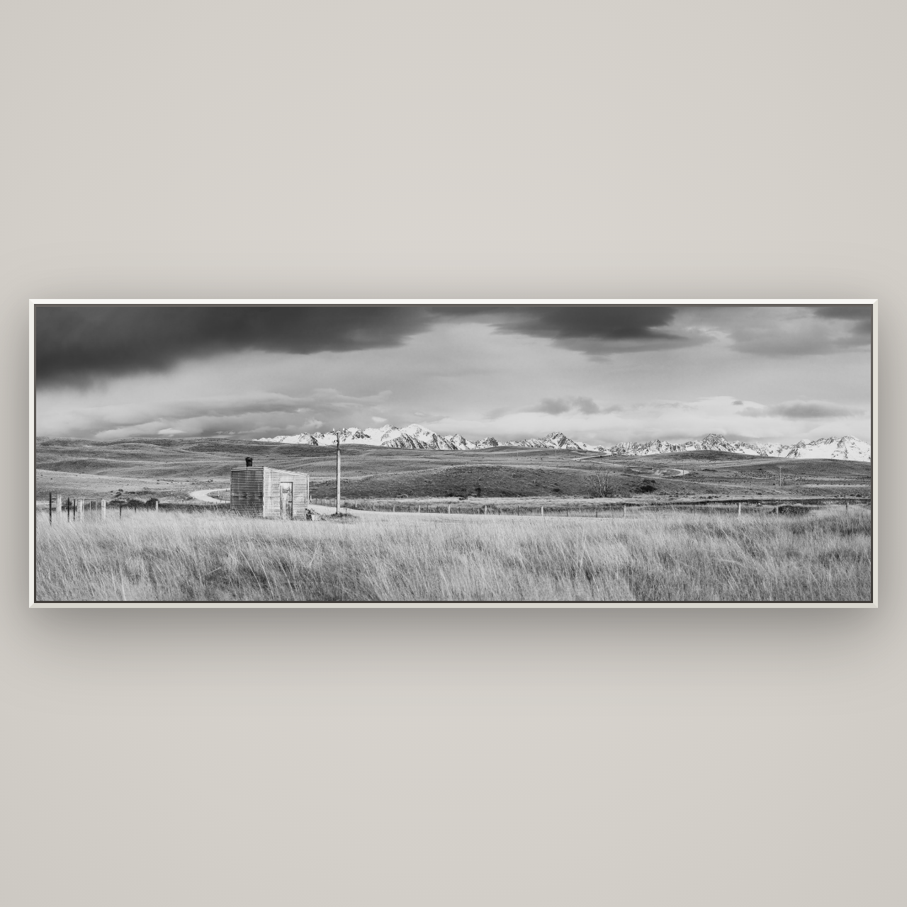 Mountain Retreat, Lake Tekapo — Basel White, 227×80 cm. New Zealand fine art wall art by Stephen Milner.