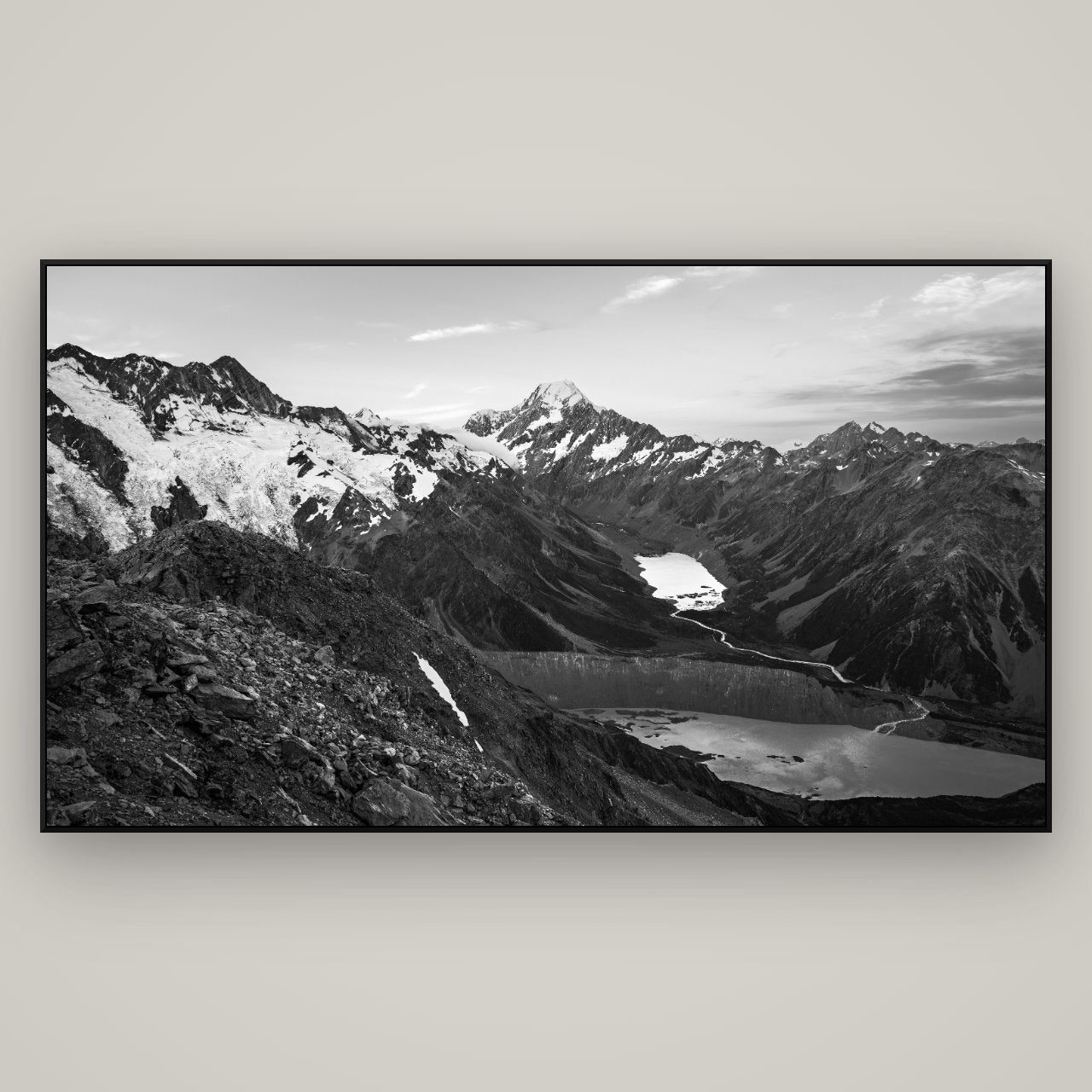 Mt. Cook Splendour, Mount Cook National Park — ArtBox Black, 196×110 cm. New Zealand fine art wall art by Stephen Milner.