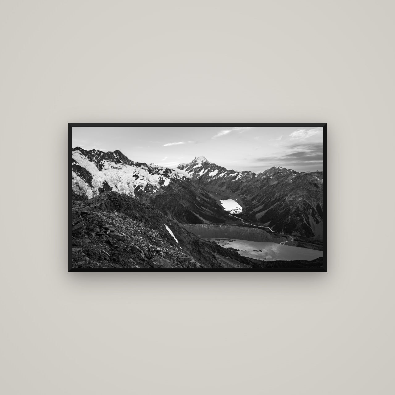 Mt. Cook Splendour, Mount Cook National Park — Basel Black, 107×60 cm. New Zealand fine art wall art by Stephen Milner.