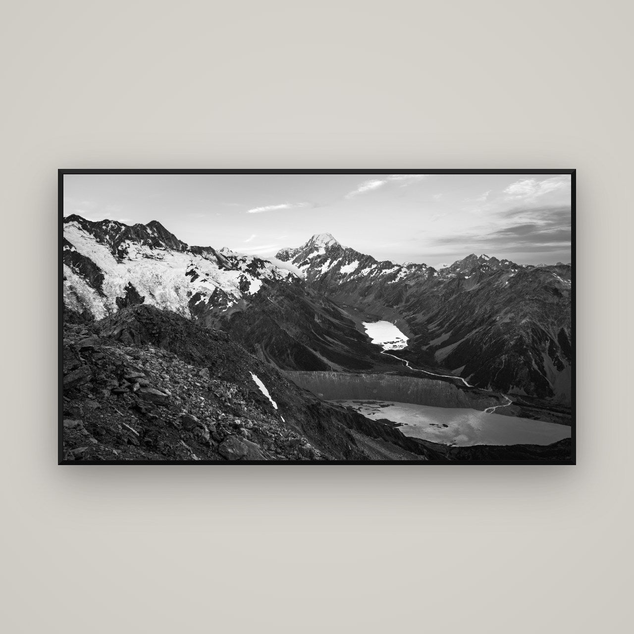 Mt. Cook Splendour, Mount Cook National Park — Basel Black, 160×90 cm. New Zealand fine art wall art by Stephen Milner.