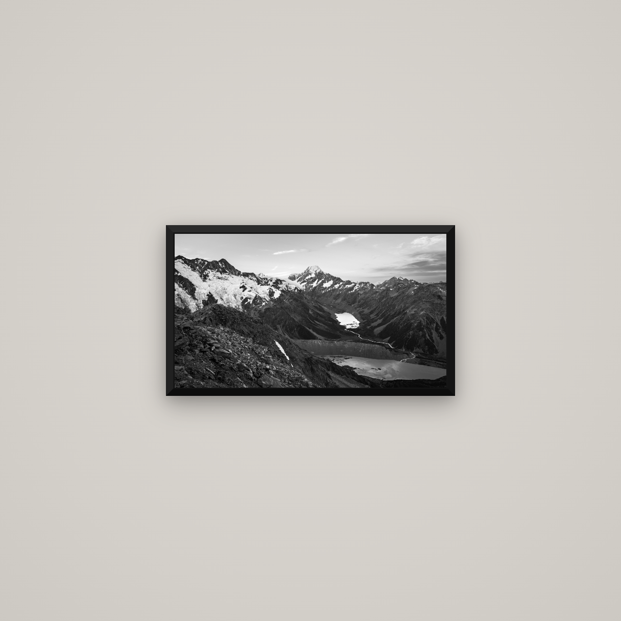 Mt. Cook Splendour, Mount Cook National Park — Basel Black Matte, 53×30 cm. New Zealand fine art wall art by Stephen Milner.