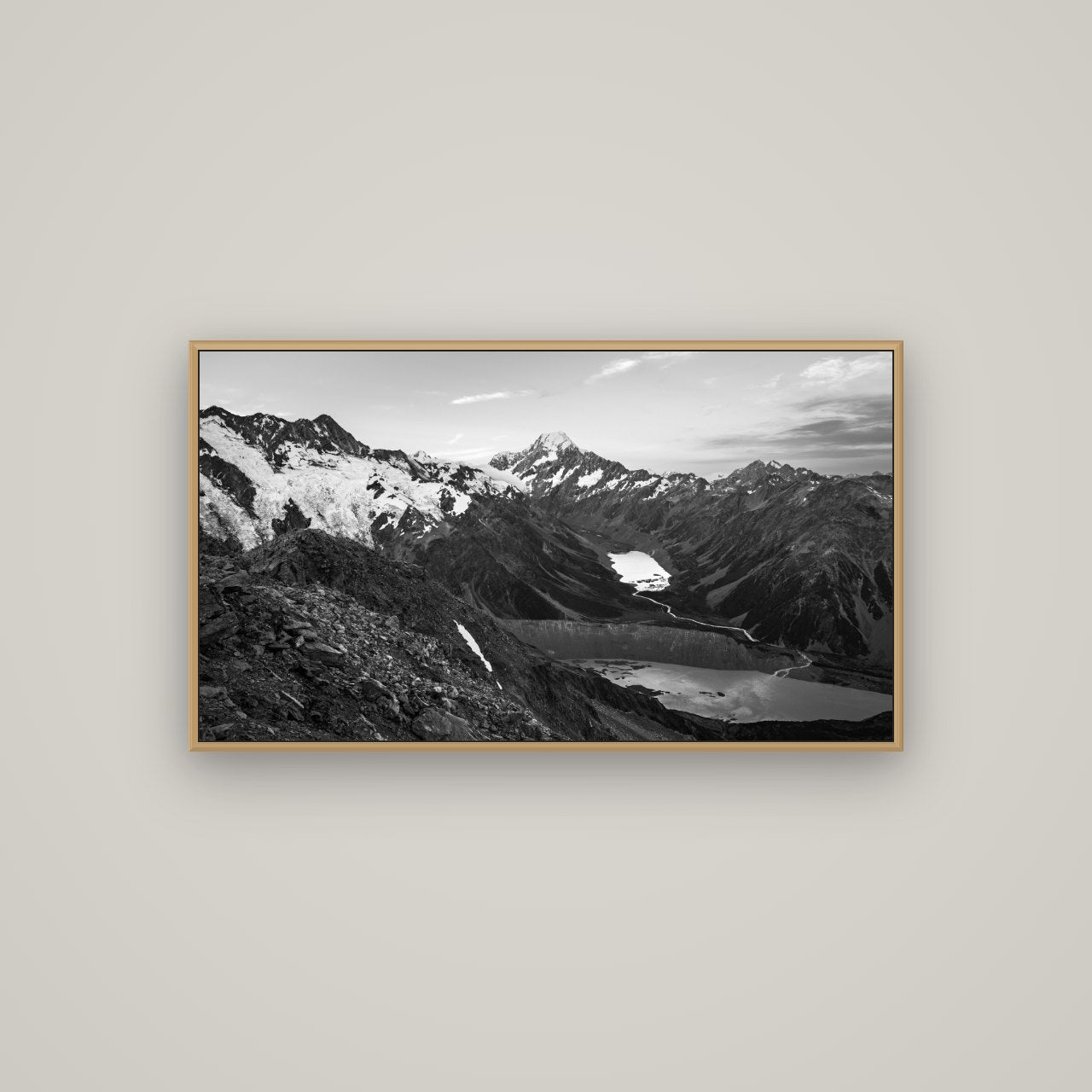 Mt. Cook Splendour, Mount Cook National Park, Basel Natural Oak, 107×60 cm. New Zealand fine art wall art by Stephen Milner.
