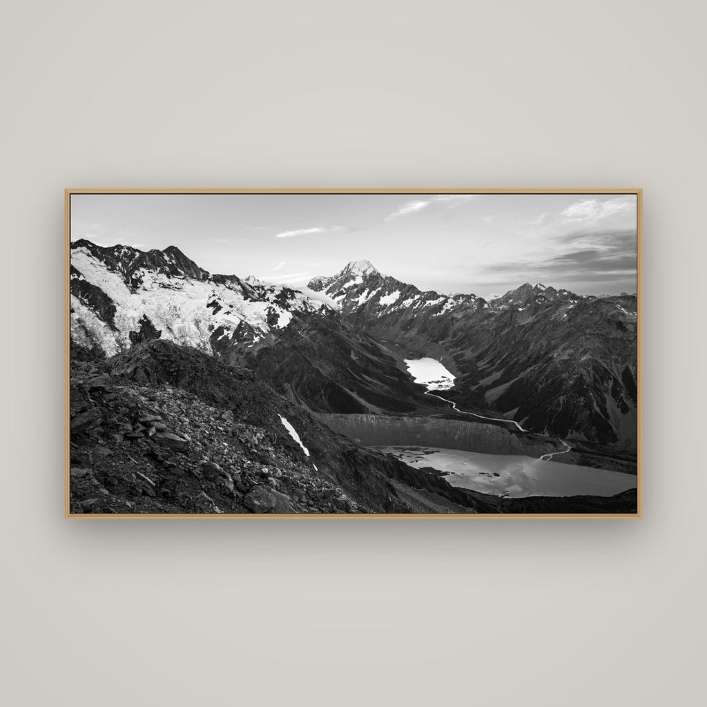 Mt. Cook Splendour, Mount Cook National Park, Basel Natural Oak, 160×90 cm. New Zealand fine art wall art by Stephen Milner.
