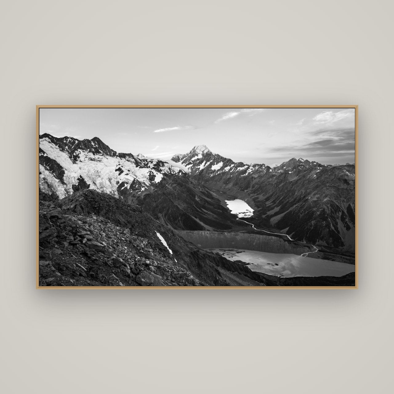 Mt. Cook Splendour, Mount Cook National Park, Basel Natural Oak, 160×90 cm. New Zealand fine art wall art by Stephen Milner.