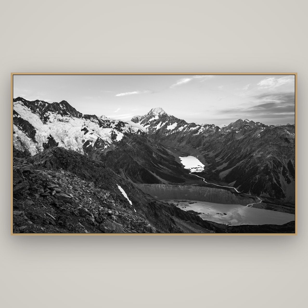 Mt. Cook Splendour, Mount Cook National Park, Basel Natural Oak, 196×110 cm. New Zealand fine art wall art by Stephen Milner.
