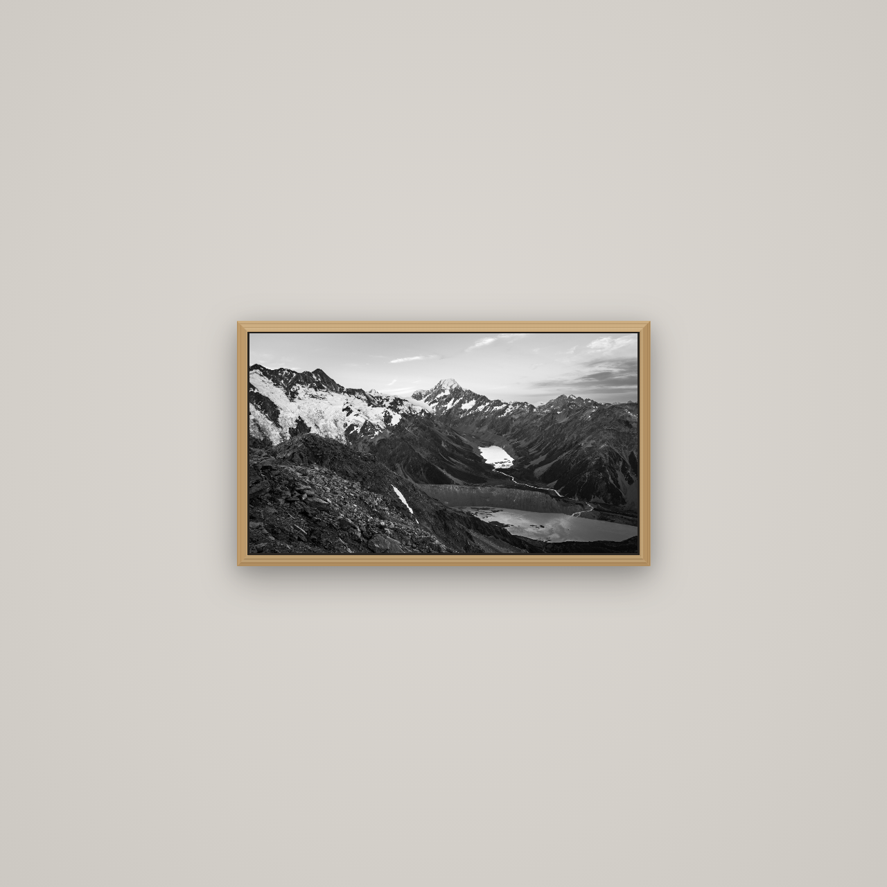 Mt. Cook Splendour, Mount Cook National Park, Basel Natural Oak, 53×30 cm. New Zealand fine art wall art by Stephen Milner.