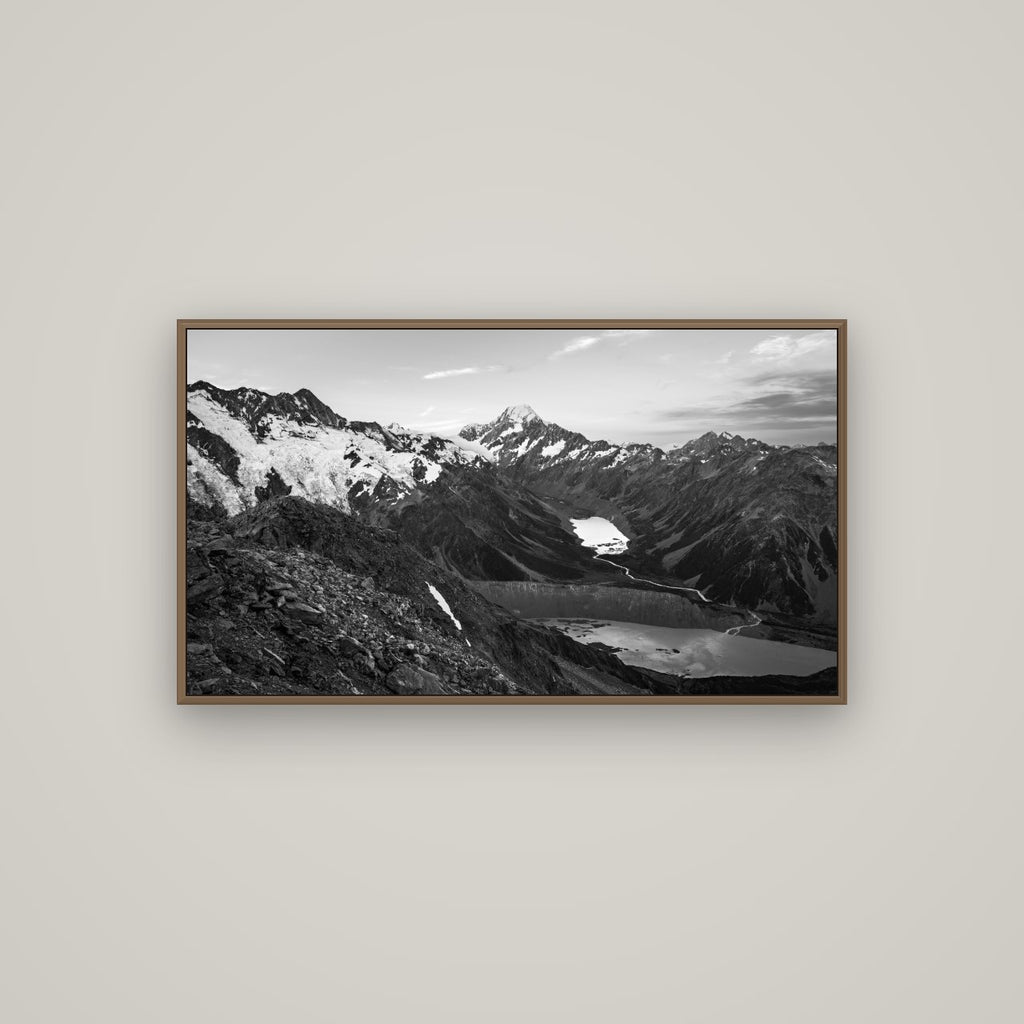 Mt. Cook Splendour, Mount Cook National Park, Basel Walnut, 107×60 cm. New Zealand fine art wall art by Stephen Milner.