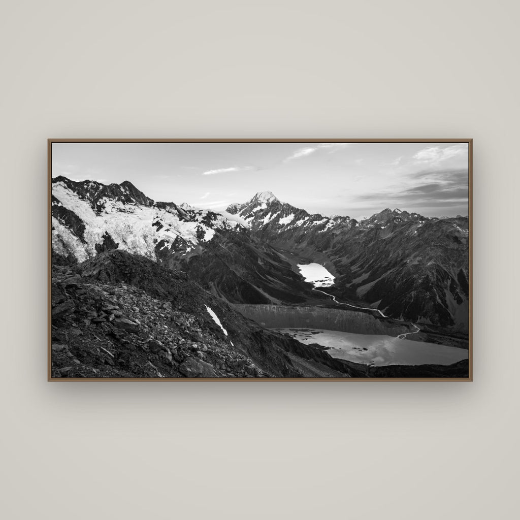 Mt. Cook Splendour, Mount Cook National Park, Basel Walnut, 160×90 cm. New Zealand fine art wall art by Stephen Milner.