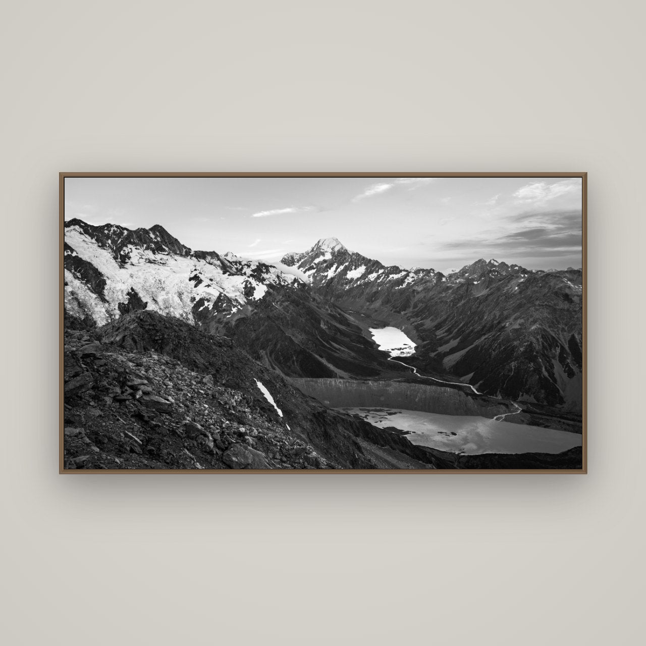 Mt. Cook Splendour, Mount Cook National Park, Basel Walnut, 160×90 cm. New Zealand fine art wall art by Stephen Milner.