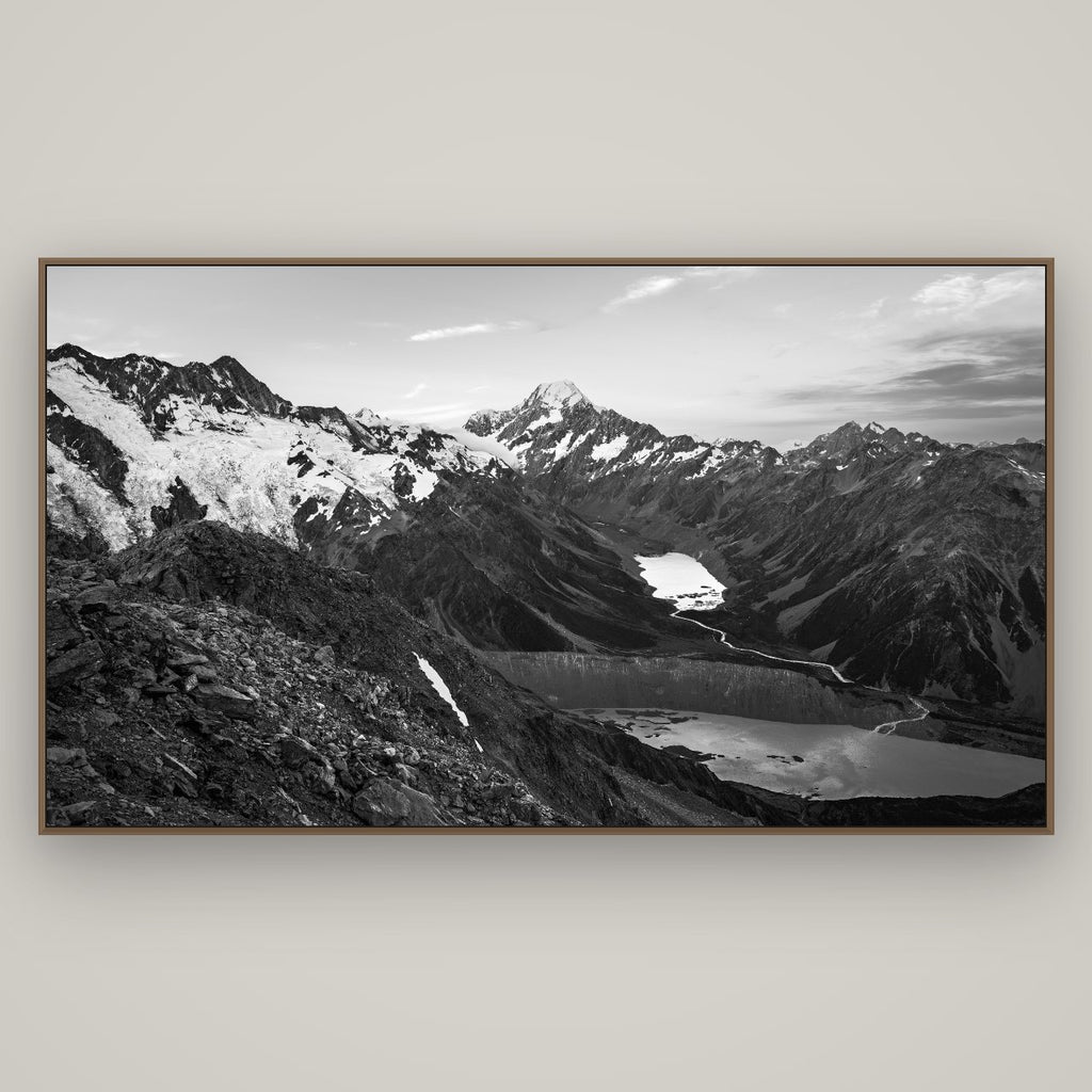 Mt. Cook Splendour, Mount Cook National Park, Basel Walnut, 196×110 cm. New Zealand fine art wall art by Stephen Milner.