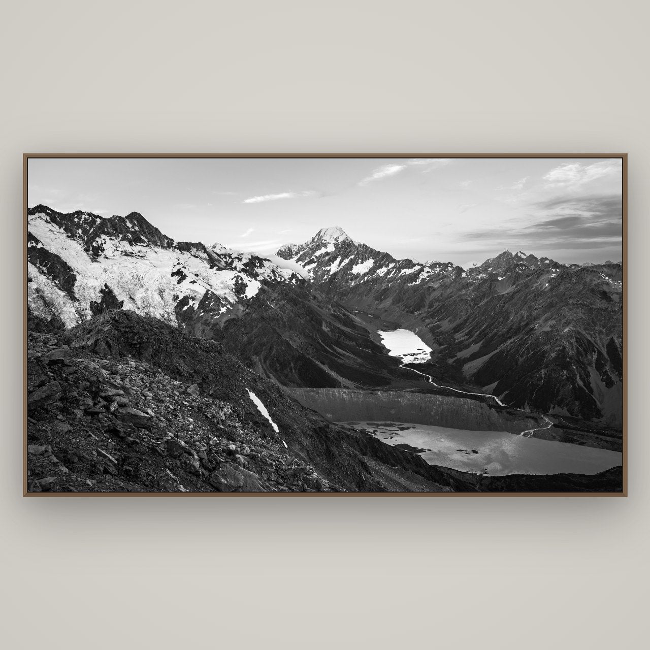 Mt. Cook Splendour, Mount Cook National Park, Basel Walnut, 196×110 cm. New Zealand fine art wall art by Stephen Milner.