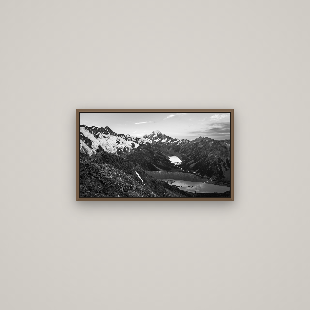 Mt. Cook Splendour, Mount Cook National Park, Basel Walnut, 64×36 cm. New Zealand fine art wall art by Stephen Milner.