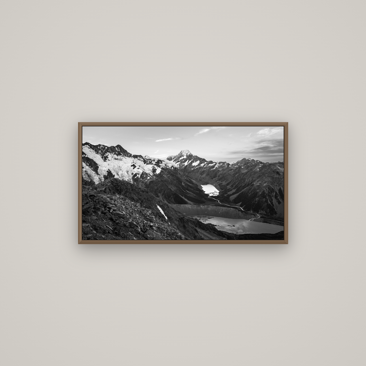 Mt. Cook Splendour, Mount Cook National Park, Basel Walnut, 80×45 cm. New Zealand fine art wall art by Stephen Milner.