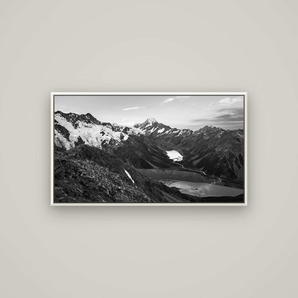 Mt. Cook Splendour, Mount Cook National Park — Basel White, 107×60 cm. New Zealand fine art wall art by Stephen Milner.