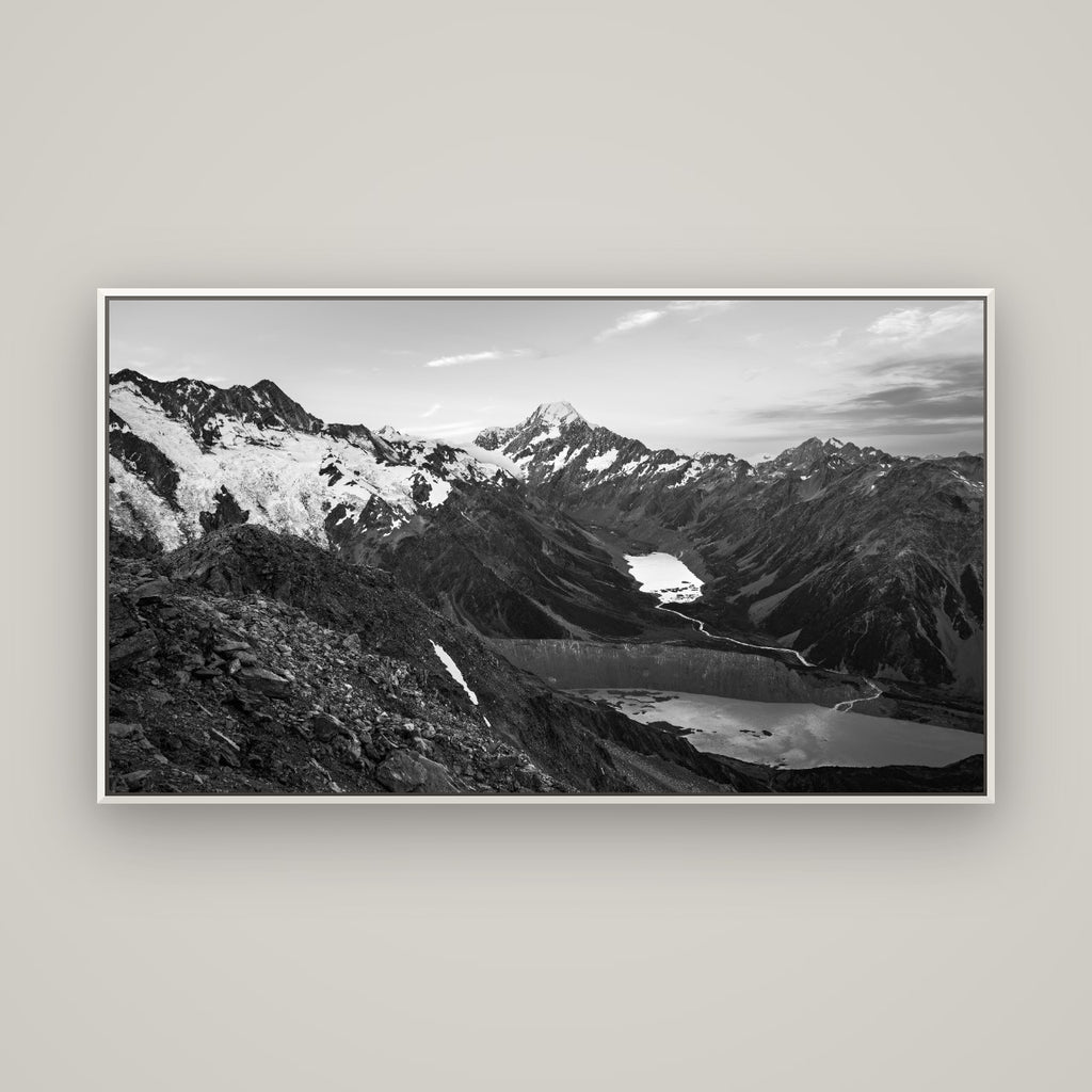 Mt. Cook Splendour, Mount Cook National Park — Basel White, 160×90 cm. New Zealand fine art wall art by Stephen Milner.