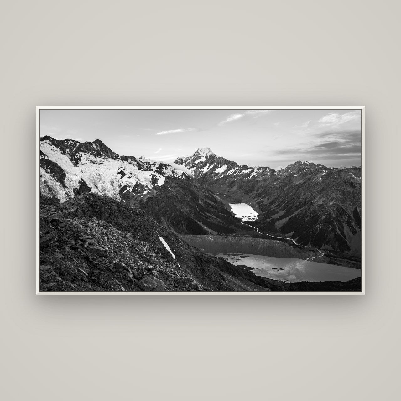 Mt. Cook Splendour, Mount Cook National Park — Basel White, 160×90 cm. New Zealand fine art wall art by Stephen Milner.