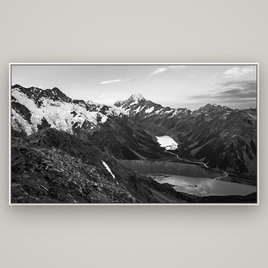 Mt. Cook Splendour, Mount Cook National Park — Basel White, 196×110 cm. New Zealand fine art wall art by Stephen Milner.