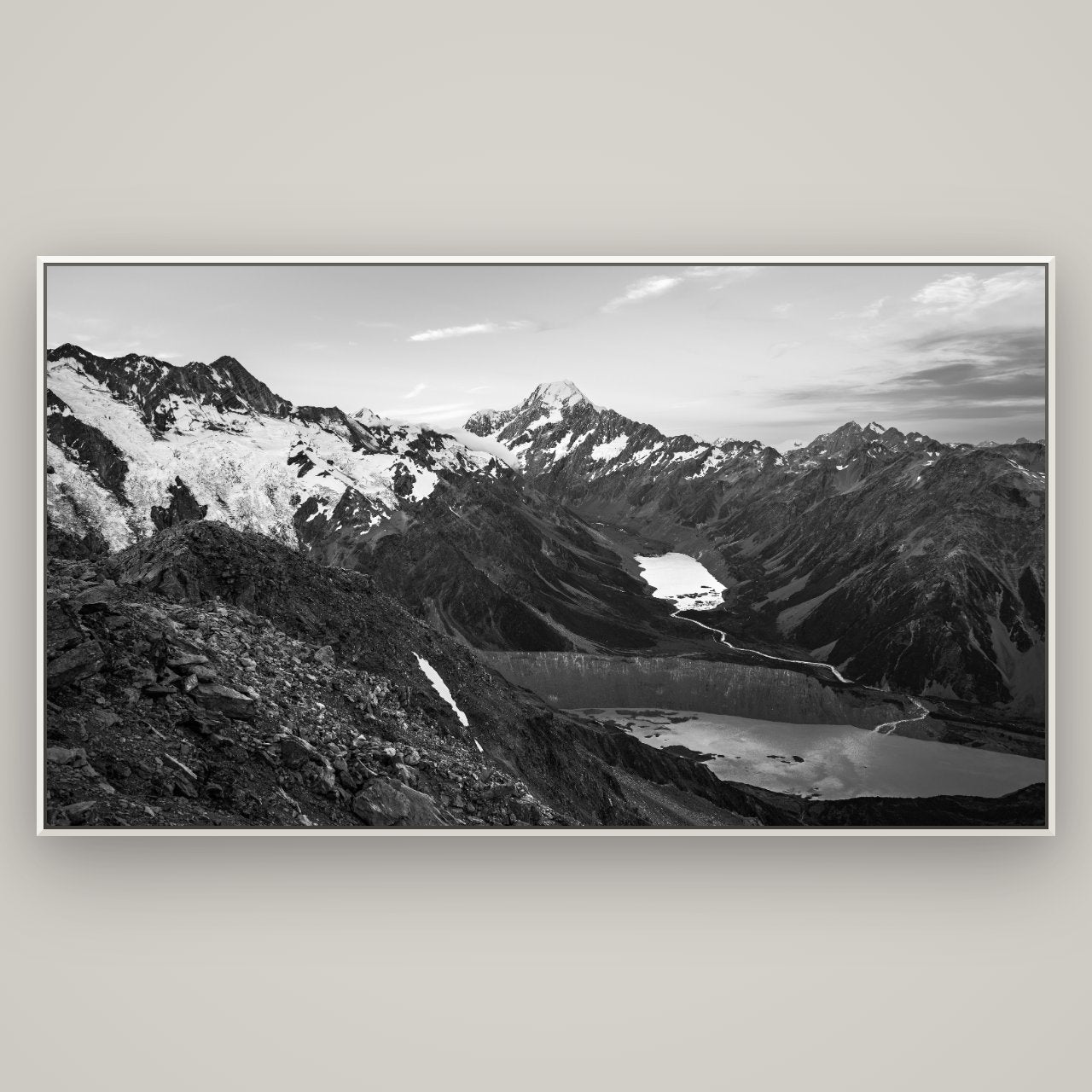 Mt. Cook Splendour, Mount Cook National Park — Basel White, 196×110 cm. New Zealand fine art wall art by Stephen Milner.