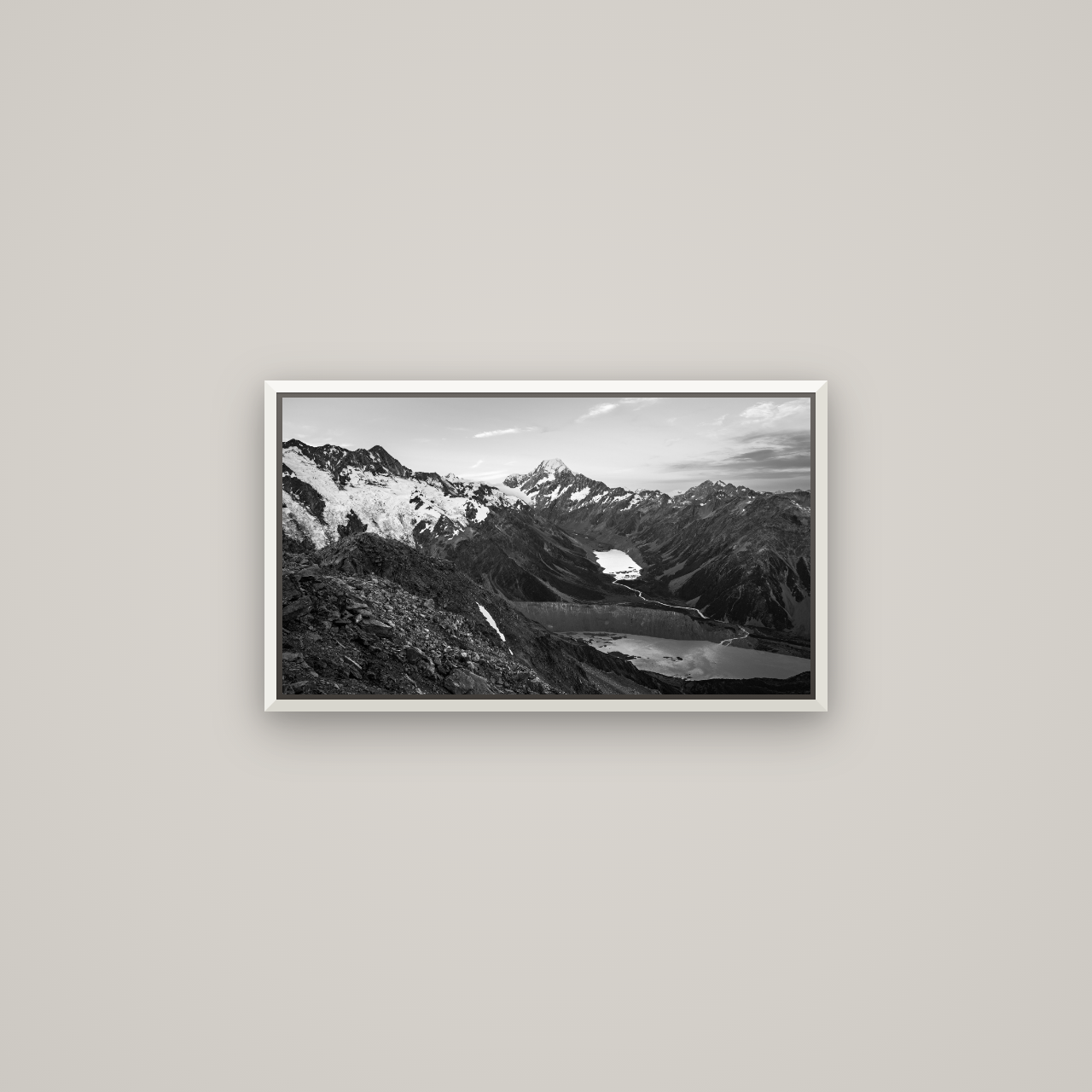 Mt. Cook Splendour, Mount Cook National Park — Basel White, 64×36 cm. New Zealand fine art wall art by Stephen Milner.